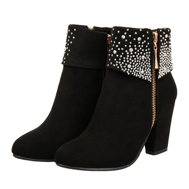 EeaseMX 1 par de delicadas botas de tacón para otoño e invierno para mujer, botines cortos para boda