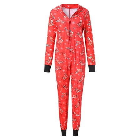 

RUNOLIG Matching Family Christmas Pajamas Set Deer Head Printed One-Piece Long Sleeve Holiday Nightwear Red