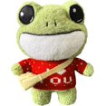 thumbnail image 1 of Rana verde de pie de 11,8 pulgadas, peluche de almohada, muñeco de peluche corto, peluche suave con suéter y mochila para niños, 1 of 5
