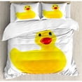 thumbnail image 3 of Rubber Duck Twin Size Duvet Cover Set, Yellow Squeak Ducky Toy Fun Bubble Bath Animal Kids Room Duckling Print, Decorative 2 Piece Bedding Set with 1 Pillow Sham, White and Yellow, by Ambesonne, 3 of 3