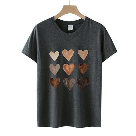 

Leesechin Womens Love Print Valentine s Day Gift Couple Short Sleeve Round-Neck T-shirt Tops on Clearance