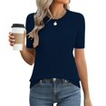 thumbnail image 4 of Delayuji Women's Short Sleeve Knitted T-Shirt Fashion Solid Color Crew Neck Elegant Lightweight Pullover Top Spring Summer Outfit, 4 of 5