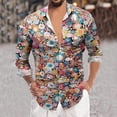thumbnail image 2 of Bjutir Shirts For Men Long Sleeve Floral Business Hem Button Print Leisure Floral Shirt Red 2Xl, 2 of 5