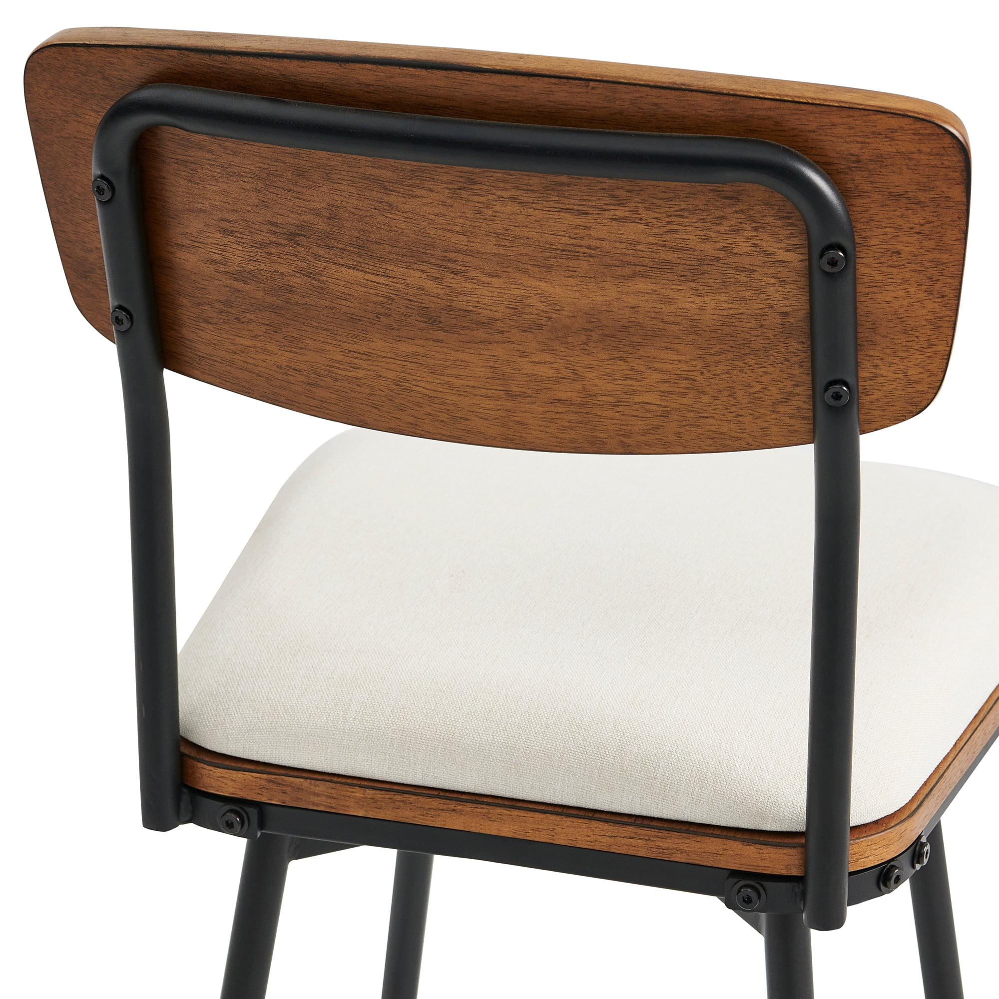 Spruce & Spring Counter Height Swivel Bar Stool with Wood Back and Metal Base Set of 2, White, Fabric