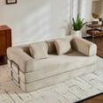 thumbnail image 1 of Sofa cama convertible con almohada cilíndrica, sofá de colchón plegable de corduro con marco de forma fija, sofá de pie para salón y dormitorio (beige), 1 of 5