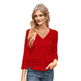 thumbnail image 2 of Women'S 2025 Cropped Cardigan 3/4 Sleeve Crochet Shrug Hollowed-Out Knit Sweater Tops Red M, 2 of 7