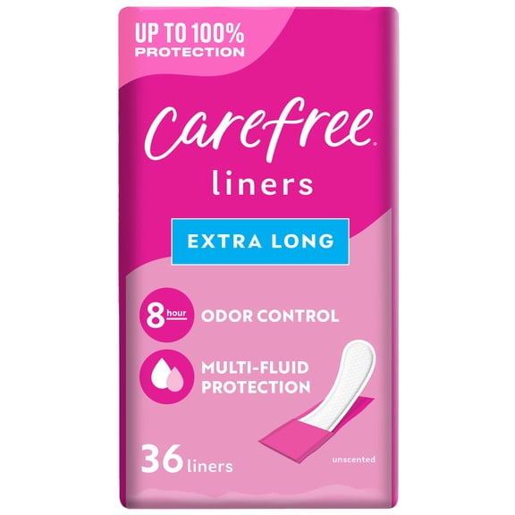 Carefree Regular Panty Liners, Extra Long, Unscented, 8 Hour Odor Control, 36 Ct