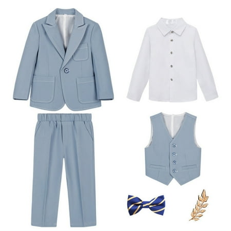 MEZZALL Kids Toddler Baby Boys Spring Autumn Plaid Long Sleeve Shirt Pants Coat Bow Tie Outfits 6PC Suit Clothes Comfort Baby Wear 3-4Y