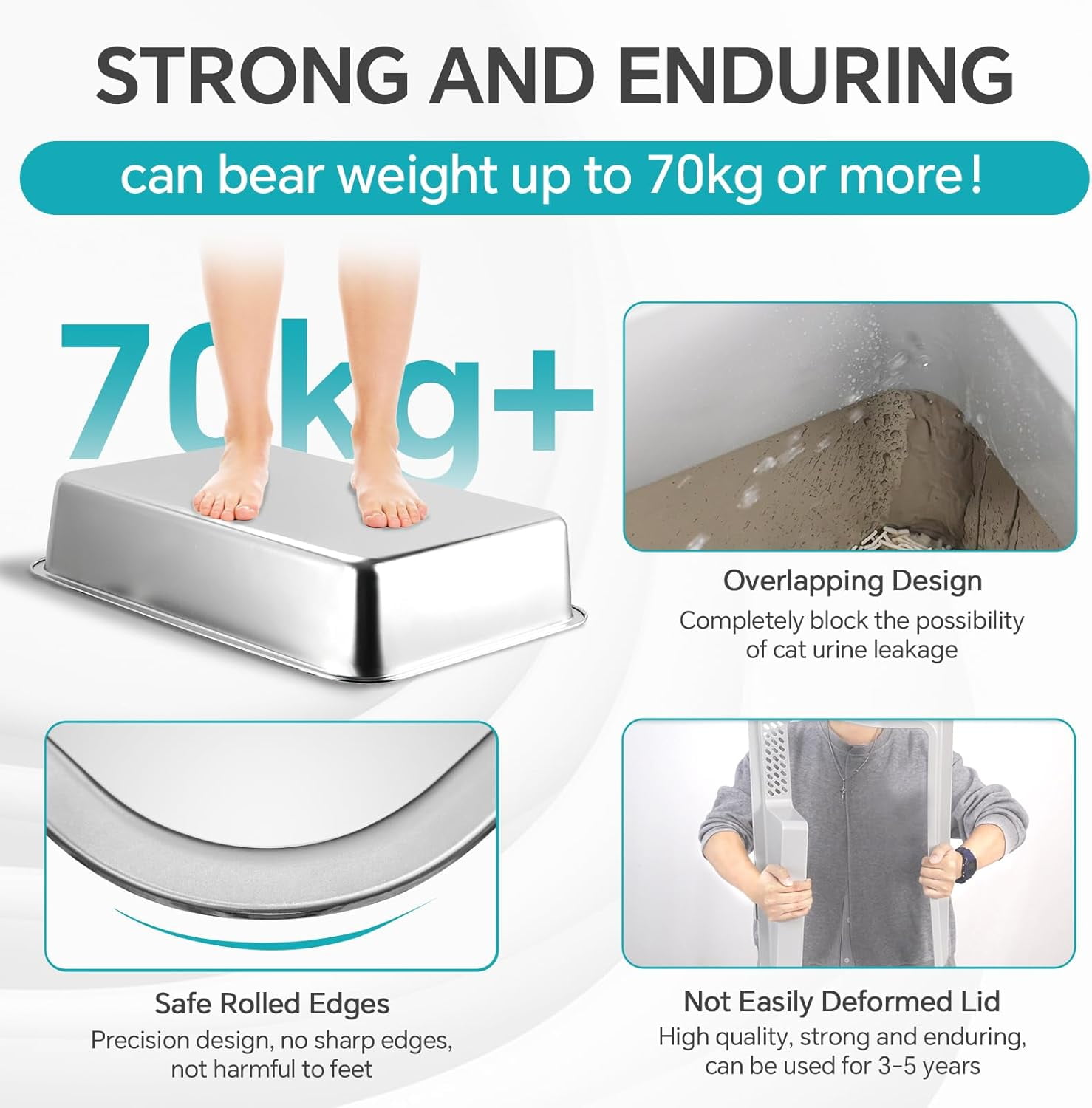 Enclosed Stainless Steel Litter Box with Lid, XL Extra Large Stainless Steel Cat Litter Box for Big Cats, High Sides Metal Litter Box, Anti-Leakage, Easy Cleaning, Odor-Resistant, with Scoop