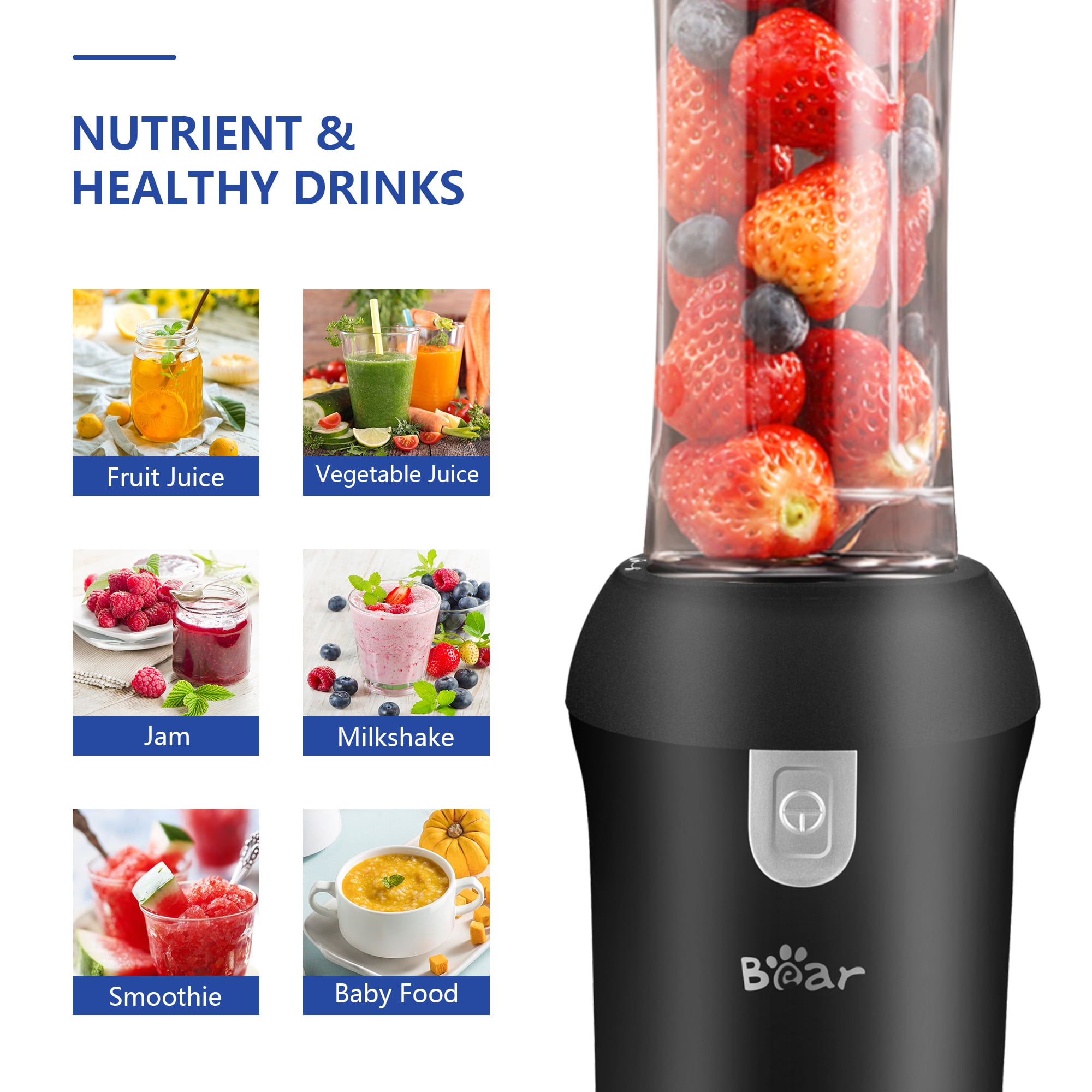 Rainy command Duchess Bear 300W Personal Blender for Shakes and Smoothies, 20.3oz, Black -  Walmart.com