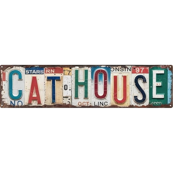 Vintage Cat House Wall Decor Street Signs Cat Lover Metal Tin Signs 4x16 in