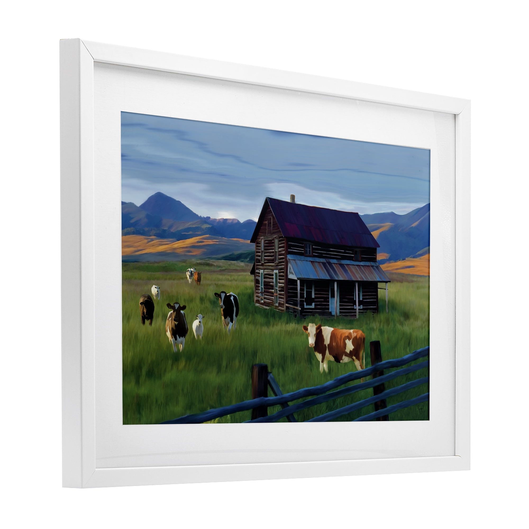 Stupell Industries Grazing Cattle at Solitary Cabin White Framed Print Under Glass, design by Renel Peters