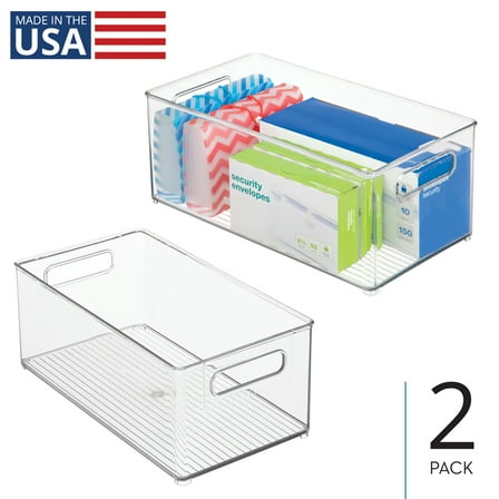 Stackable Fridge Bin with Handles - Kitchen Storage Bin for Cabinets, Pantry, or Freezer - Made in USA