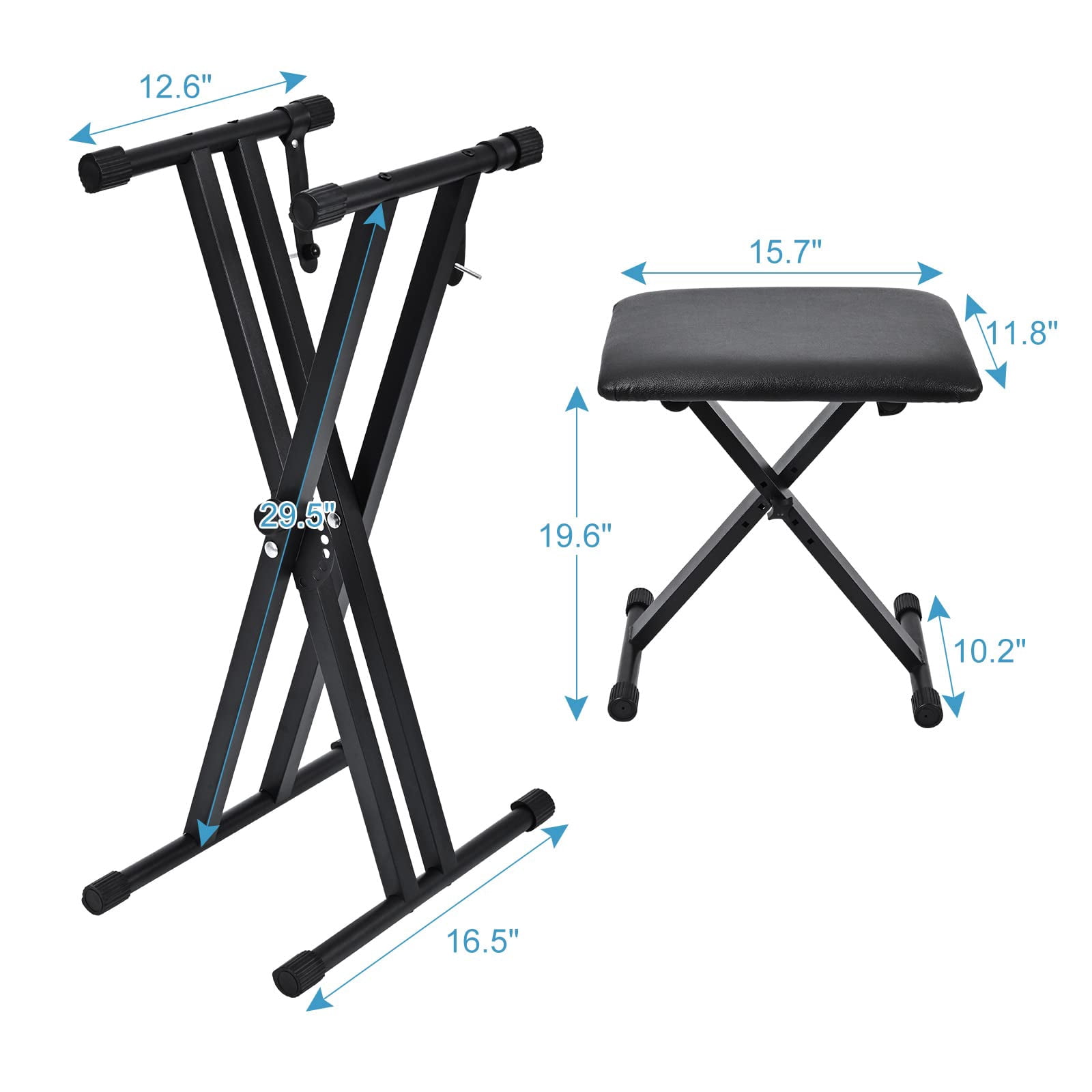 Keyboard Stand & Bench Set  Upgrade Heavy Duty Double-x Adjustable Portable Digital Piano With Locking Straps