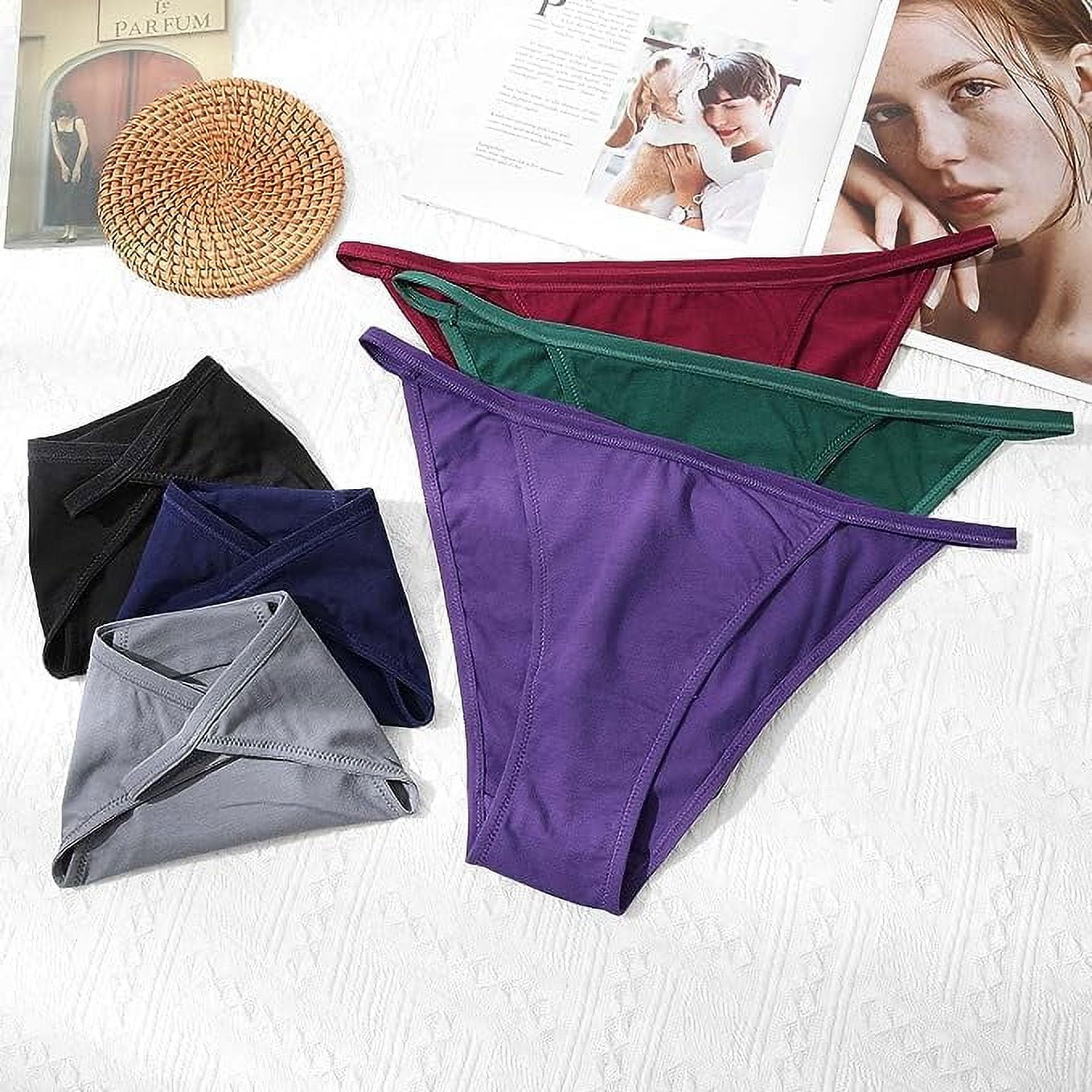 LEVAO Women's Bikini Panties Cotton Underwear, Plus Size High Cut String  Ladies Cheeky Underwear Multipack S-2XL