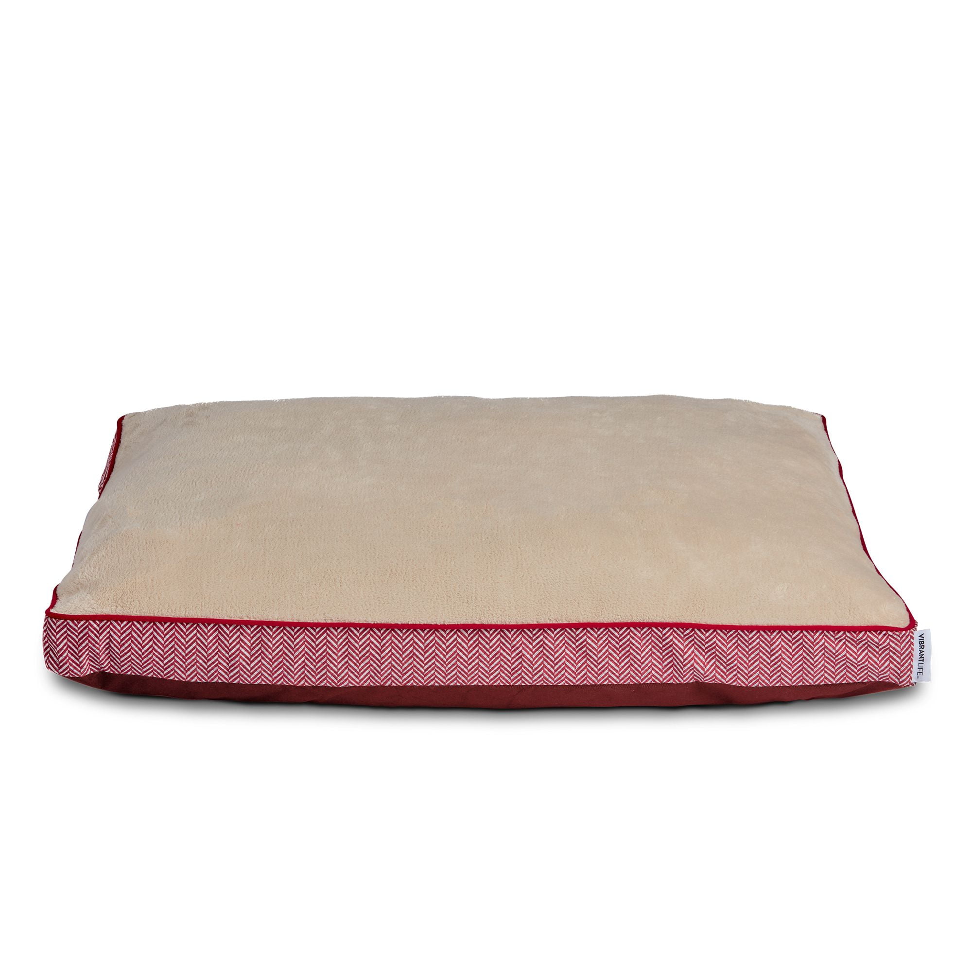 Vibrant Life Deluxe Gusset Pillow Large Dog Bed, Herringbone Red
