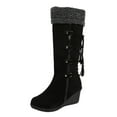 thumbnail image 2 of Viluyesy Womens Snow Boots, Lace Up Wedge Heels Round Toe Winter Fleece Warm Knee High Boots Black US5.5, 2 of 9