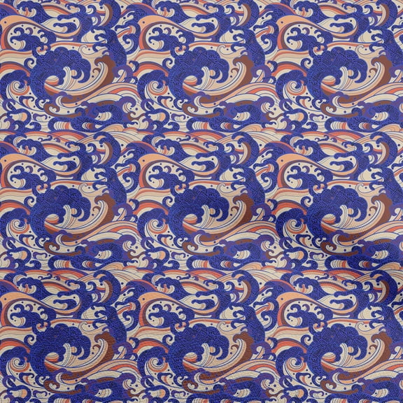 oneOone Georgette Viscose Medium Blue Fabric Asian Japanese Wave Diy Clothing Quilting Fabric Print Fabric By Yard 42 Inch Wide
