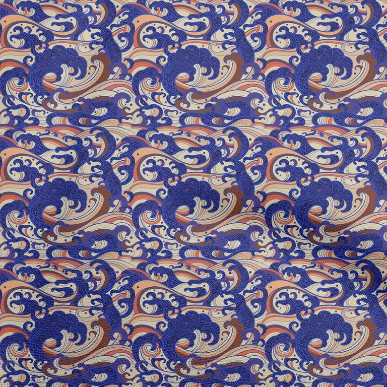 oneOone Polyester Spandex Medium Blue Fabric Asian Japanese