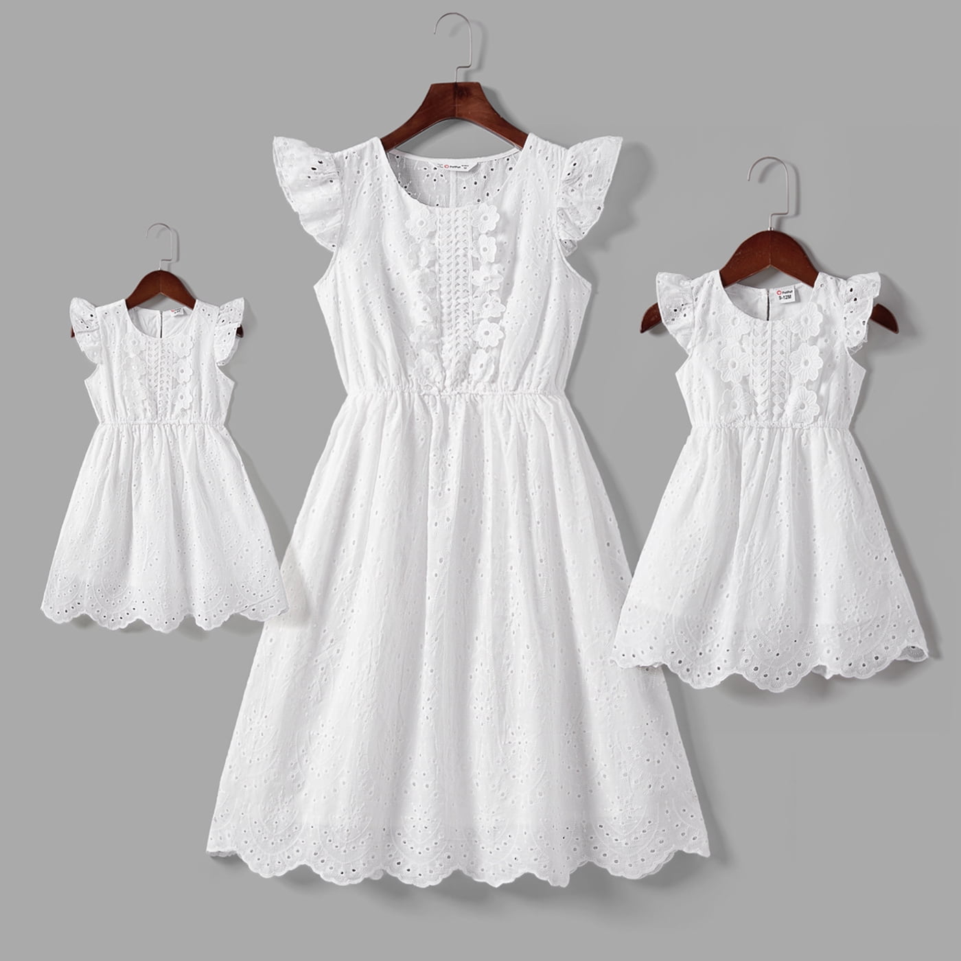 PatPat Mommy and Me Dresses Family Matching Outfits White Eyelet Embroidered Fluttersleeve