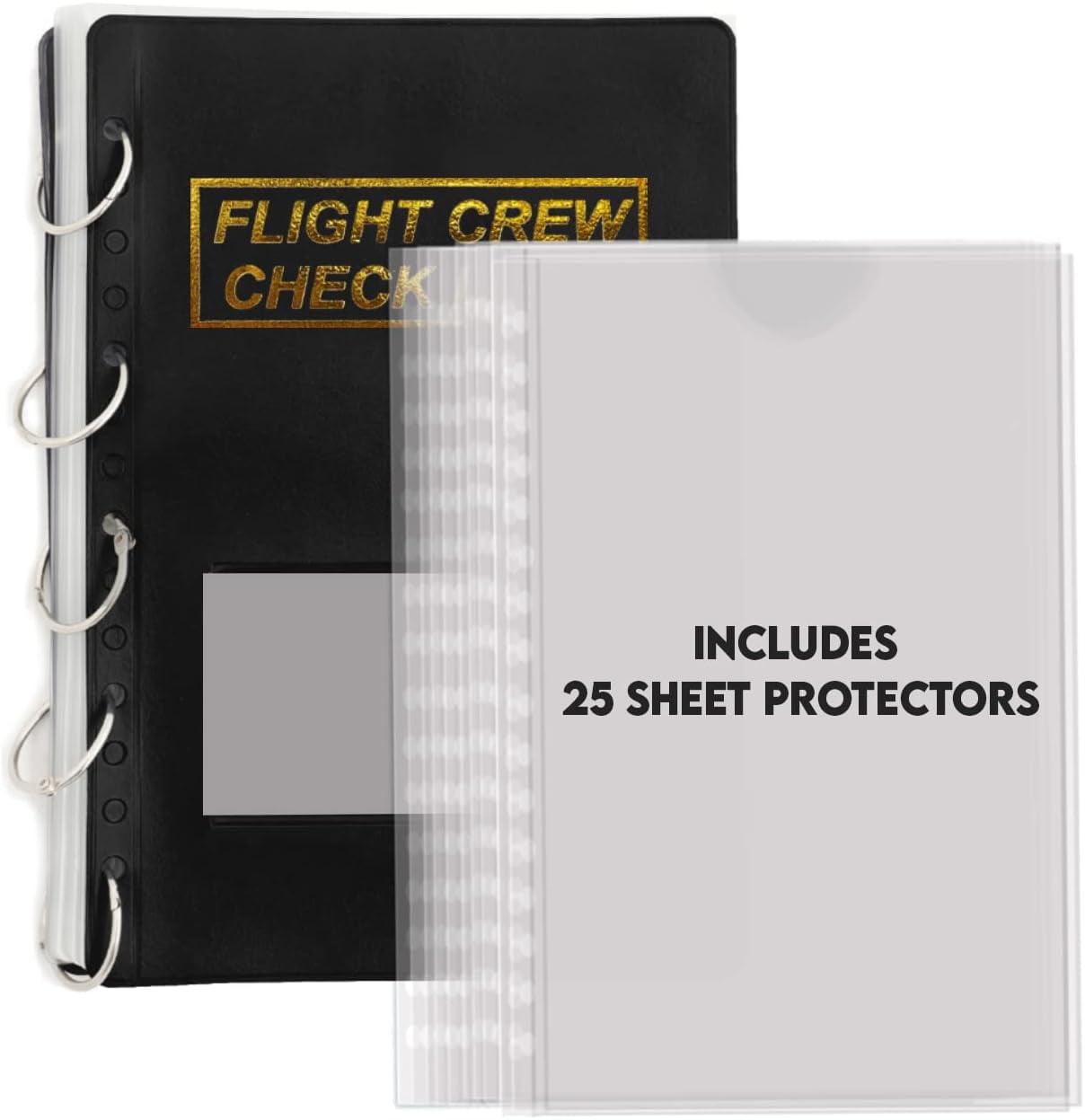 Flight Crew Checklist Binder (Maroon) with 5 Loose Leaf Rings - Includes 25 Sheet Protectors and Business Card Size Pocket ON Front Cover for Label, for 8" X 5" Paper