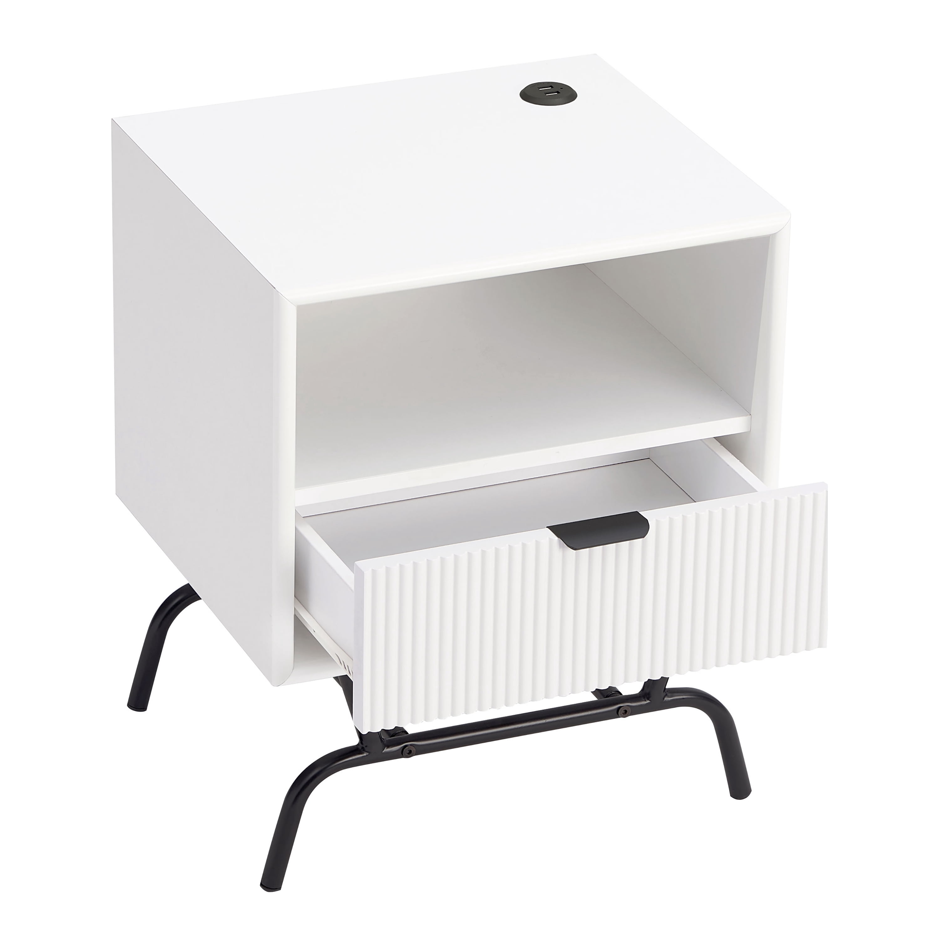 Furniture of America Estee 1-Drawer Wood Indoor End Table with USB Port, White Pure