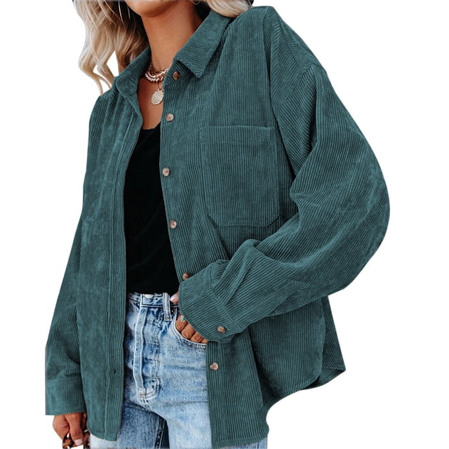 Camisa de mujer Qarigey Casual de pana Verde L