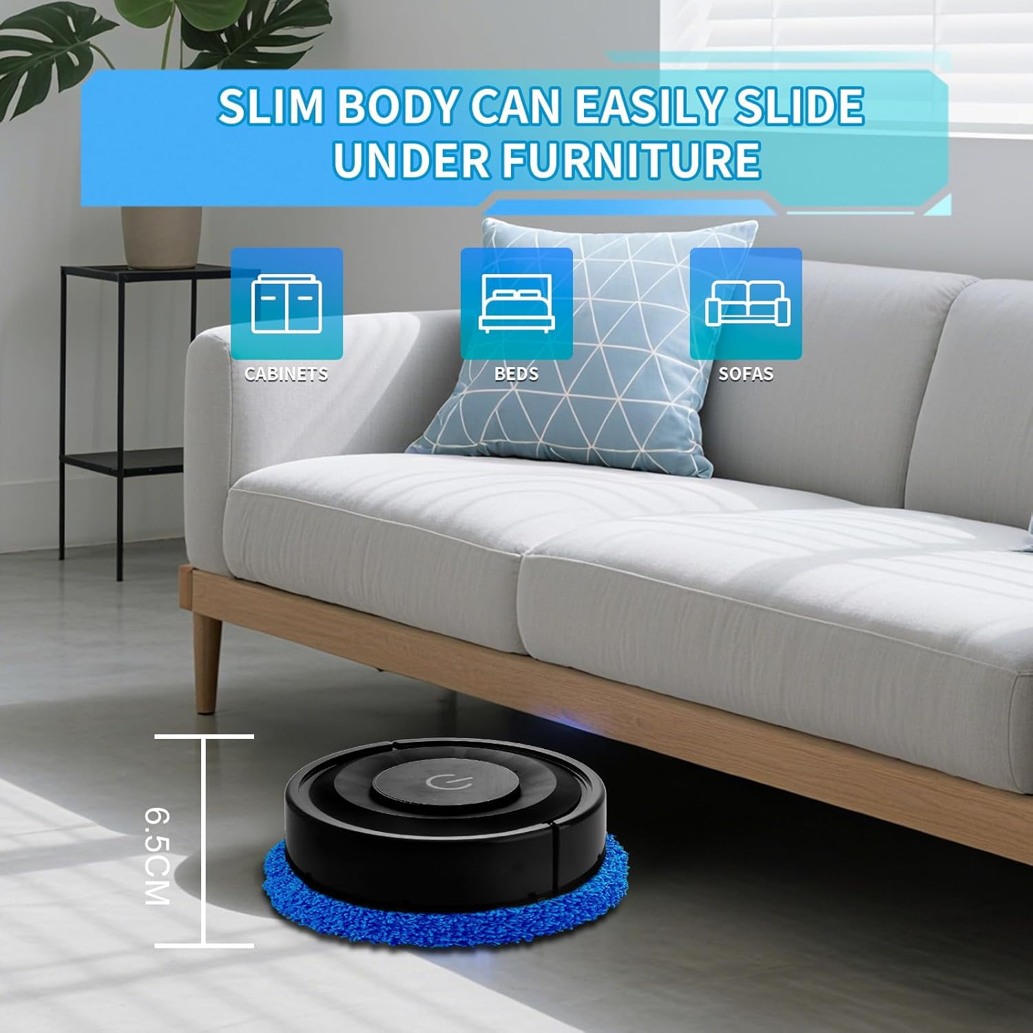 Robot Vacuum Mopping, Robot Vacuum and Mop, Long Run Time, Slim & Quiet Robotic Vacuum Cleaner Obstacle Avoidance, Ideal for Hard Floor, Pet Hair, Low Pile Carpet, black1
