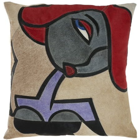 Nourison Natural Leather Hide Modern Woman Multicolor 20 x 20 Throw Pillow