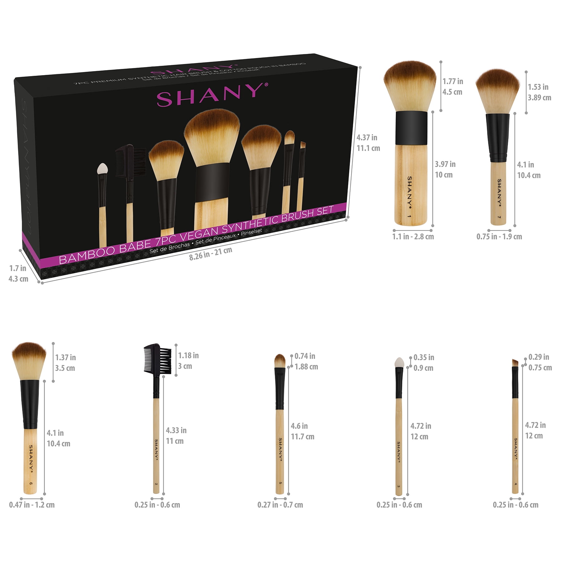 SHANY Bamboo Makeup Brush Set - Vegan Professional Makeup Brushes With Premium Synthetic Hair & Cotton Pouch for Easy Brush Storage - 7pc With Pouch