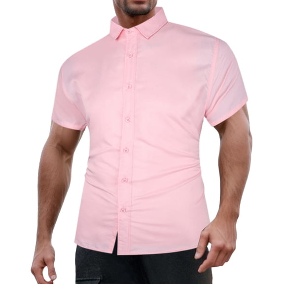 XIYON Mens Shirts Button Short Sleeve Business Solid Color Casual Men's Turn Down Shirts Vacation Beach