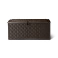 thumbnail image 3 of Suncast 72 Gallon Resin Wicker Outdoor Patio Storage Deck Box, Brown (2 Pack), 3 of 9