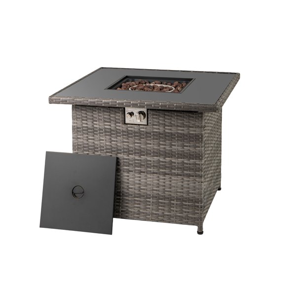 Gymax 32.5'' Propane Fire Pit Table Outdoor Wicker Gas Firepit w/Stainless Steel Burner Gray