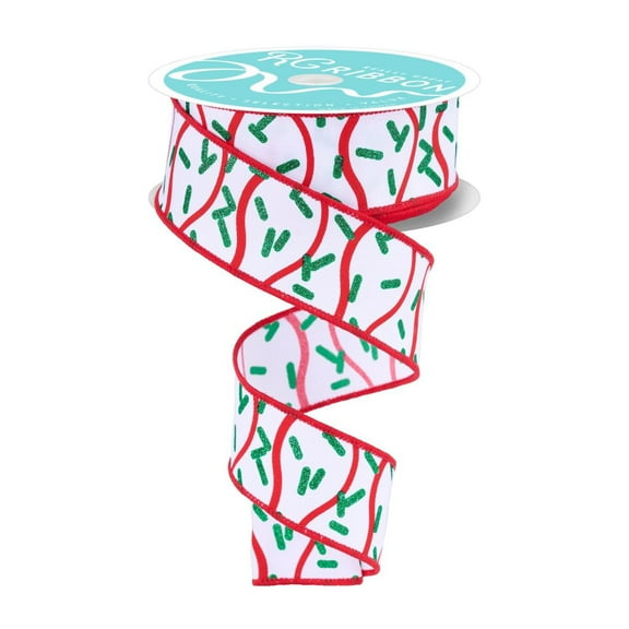 1.5" Wavy Stripe Glitter Sprinkle Ribbon: White (10 Yards)