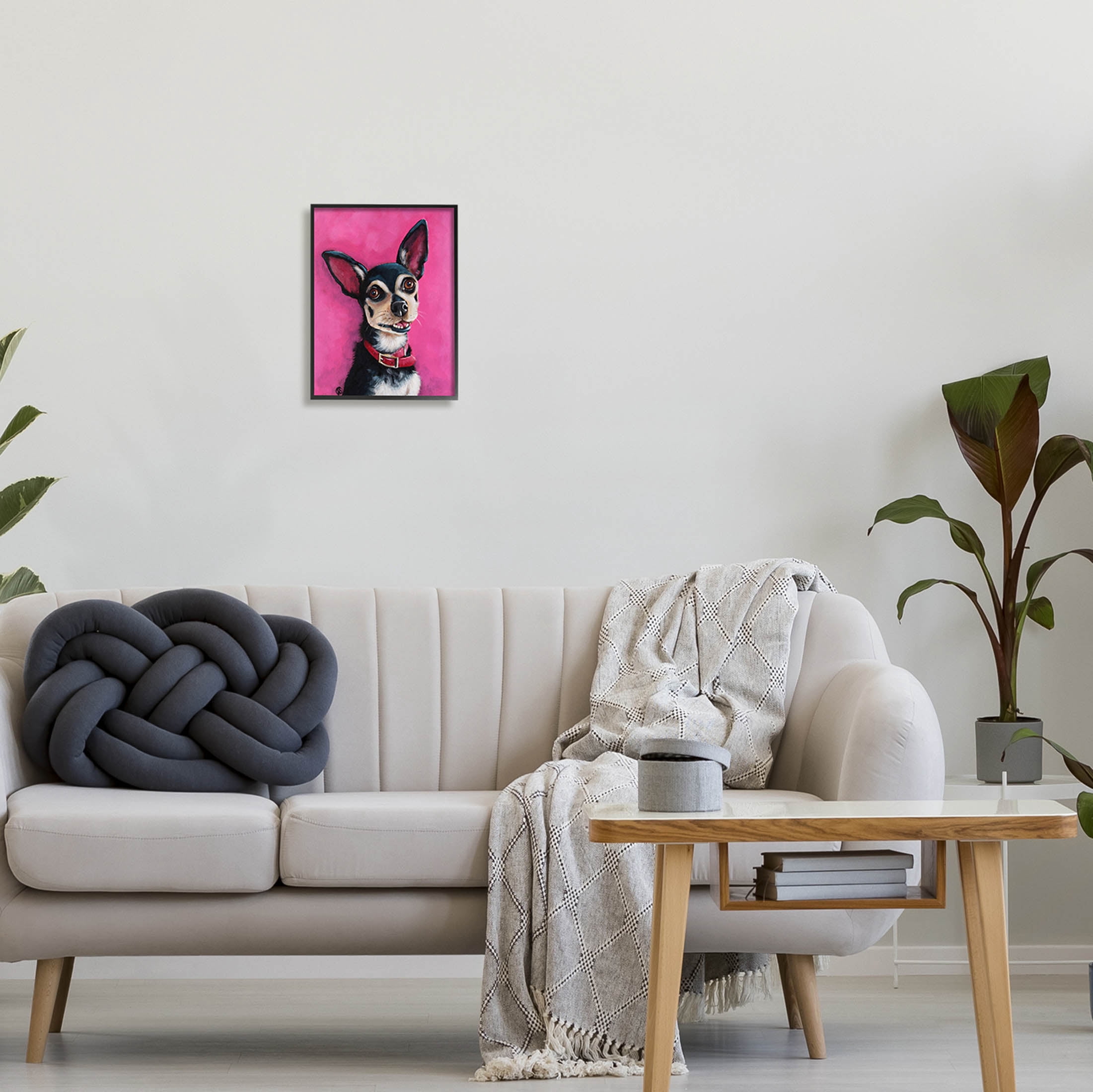Stupell Industries Bold Pink Chihuahua Portrait Painting Black Framed Art Print Wall Art, Design by Lucia Stewart