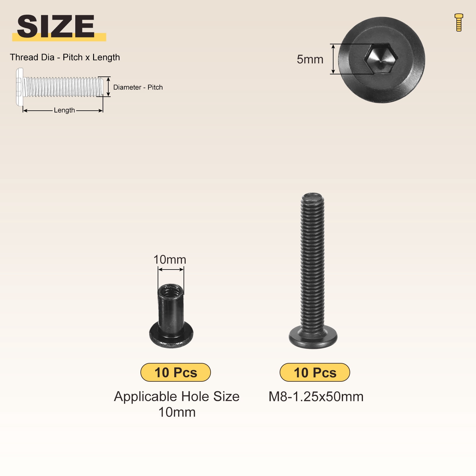 Furniture Connector Bolt Cap Nut Kit with Wrench(M6-1x40mm) 24Pcs, Connector Bolts M6 Countersunk Screw Barrel Nuts Binding Screws, for Chair Cabinet Bed, Silver