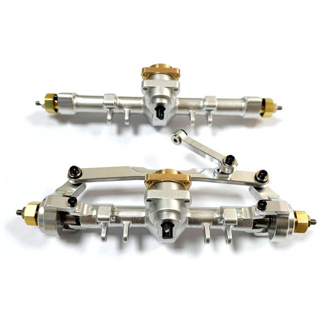 Vogacara RCGOFOLLOW 2 uds eje trasero delantero completo de aleación de aluminio para 1/24 Rc eje trasero delantero Axial SCX24 RC pieza de Kits de construcción modelo Plata