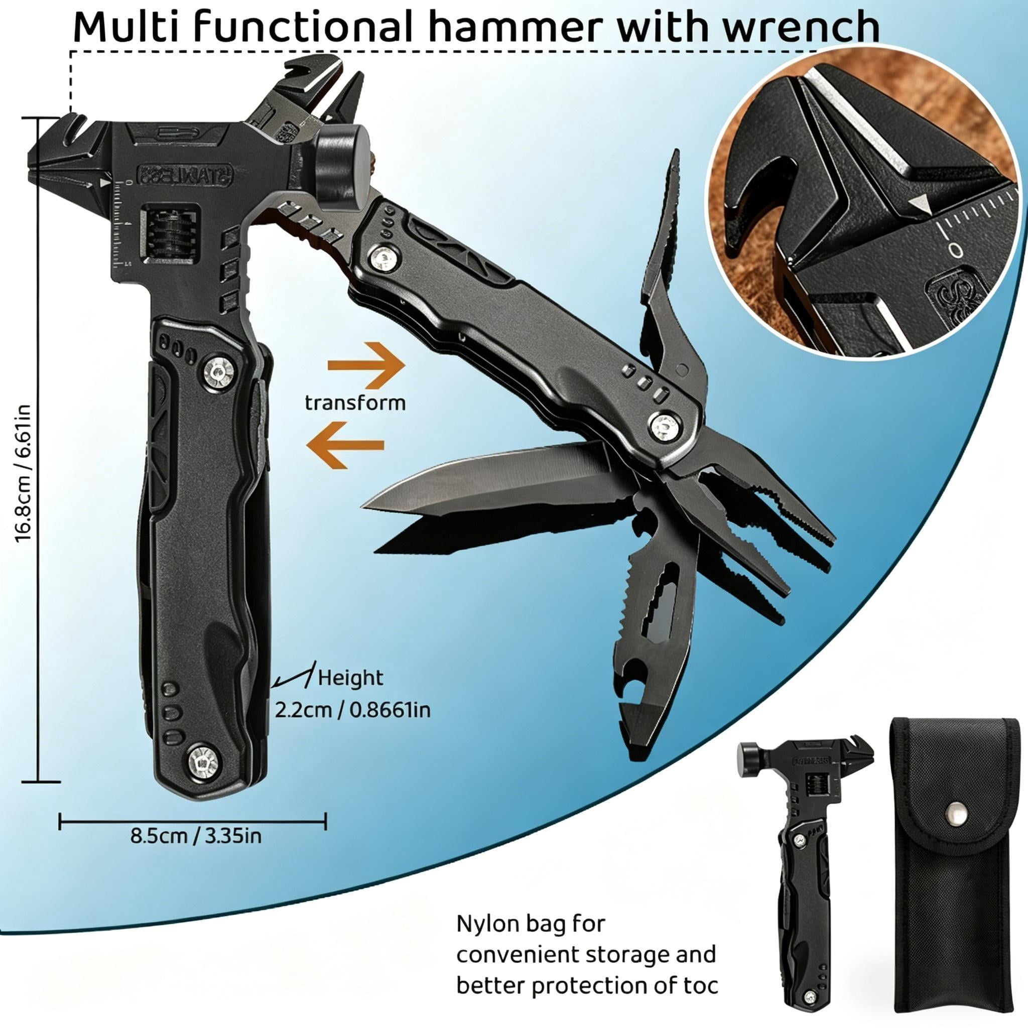 NomiLife 16-in-1 Multitool Hammer All-in-One Portable Utility Tool for Camping Home Outdoor Repair