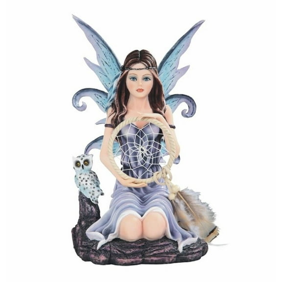FC Design 10.5"H Star Fairy Holding Dream Catcher with Owl Statue Fantasy Decoration Figurine