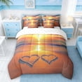 thumbnail image 3 of Manfei Beach Double Heart Sunset Wave Twin Bedding Sets for Kids Boys and Girls, Romantic Coastal Print Bedding Comforter Set, Reversible 7pcs, 3 of 6