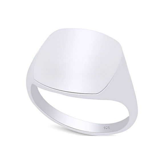 AFFY Comfort Fit Square Signet Ring In 14K White Gold Plated 925 Sterling Silver, Ring Size 7