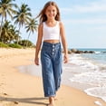 thumbnail image 5 of Girl's Denim Pants Trendy Wide Leg Jeans High Waisted Stretchy Loose Cropped Pants with Button Fly, 5 of 6