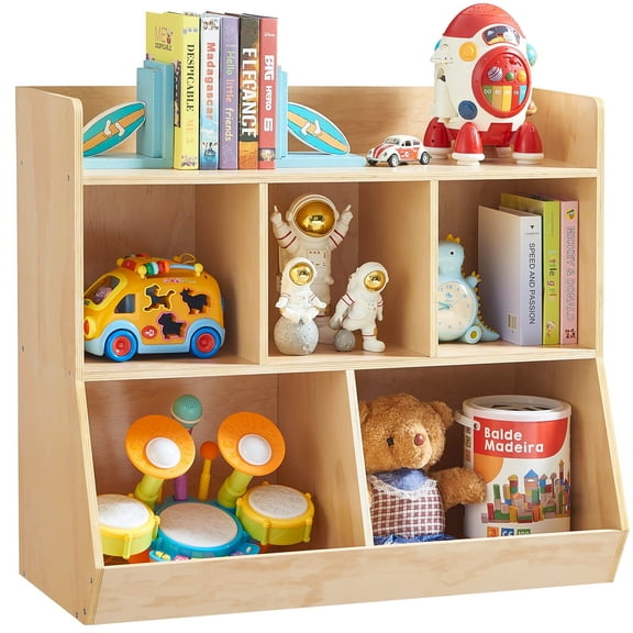Montessori Storage Cabinet, Wooden Toy & Book Organizer with Tilted Open Cubby Shelf, 150LBS Heavy Duty Plywood, Toddler Bookshelf for Playroom, Nursery, Kids Rooms