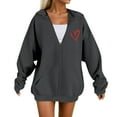 thumbnail image 2 of felworsd Women's Plus Size Zip-Up Hoodie - Long Sleeve Hooded Sweatshirt with Heart Print & Pockets, Casual Fashion for Fall Winter Grey, XXL, 2 of 4