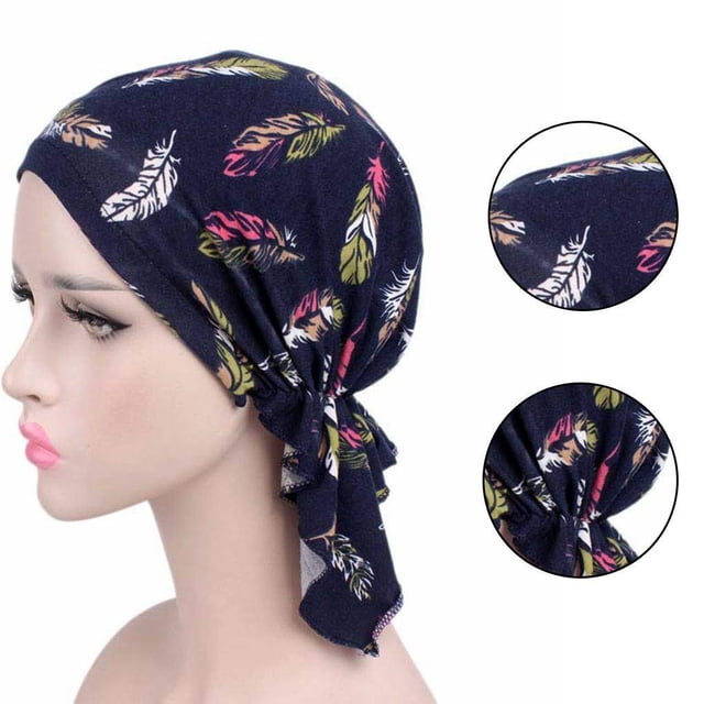 Chapeau Chimio Foulard Imprimé Femme Coton Turban Musulman Extensible Perte de Cheveux Baotou Attaché Couvre-Chef