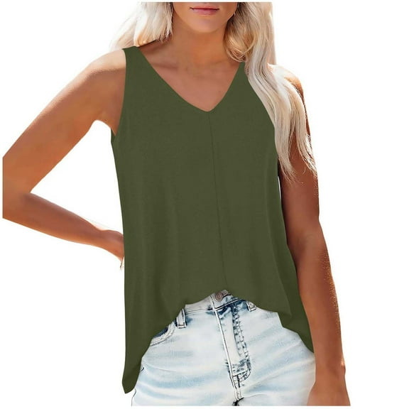 Admvng Workout Tank Tops for Woman Front and Back V Neck Flowing Summer Beach V Neck Tank Top S-2XL