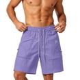thumbnail image 5 of Men's Quick Dry 7-Inch Beach Shorts, Elastic Waist Drawstring Solid Color Swim Trunks with Zipper Pockets, Lightweight Breathable Summer Thin Shorts for Men Purple, 5 of 5