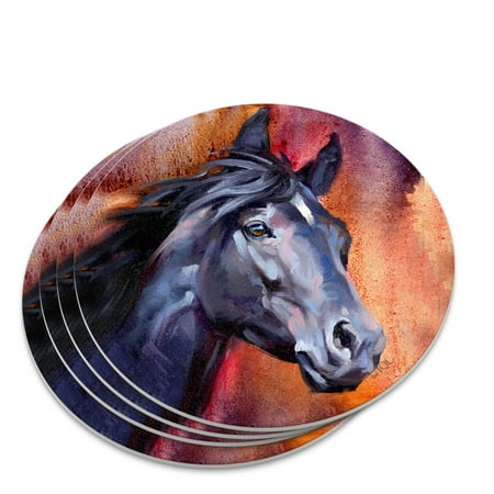 

Black Horse Portrait Painting Indigo Night Novelty Coaster Set