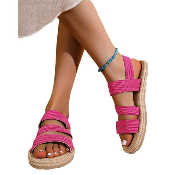 Women's Summer Flat Sandals Open Toe Slingback Comfortable Slip-On Sandals Non Slip Elastic Ankle Strap Walking Sandals Outdoor Sport Walking Casual Sandals
