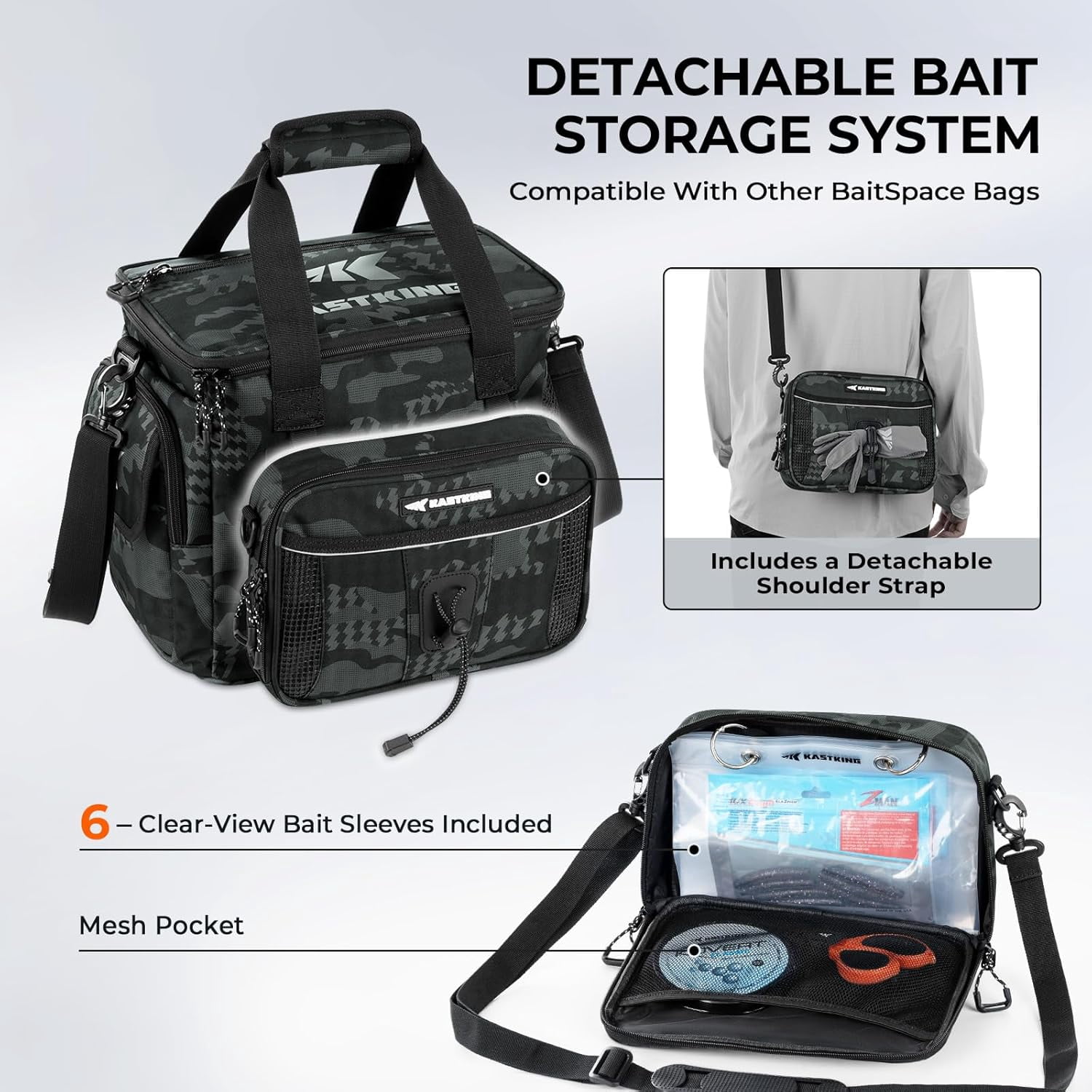 KastKing Fishing Tackle Bag With 4 Tackle Boxes & Removable Bait Binder, Water-Resistant Tackle Storage- BaitSpace